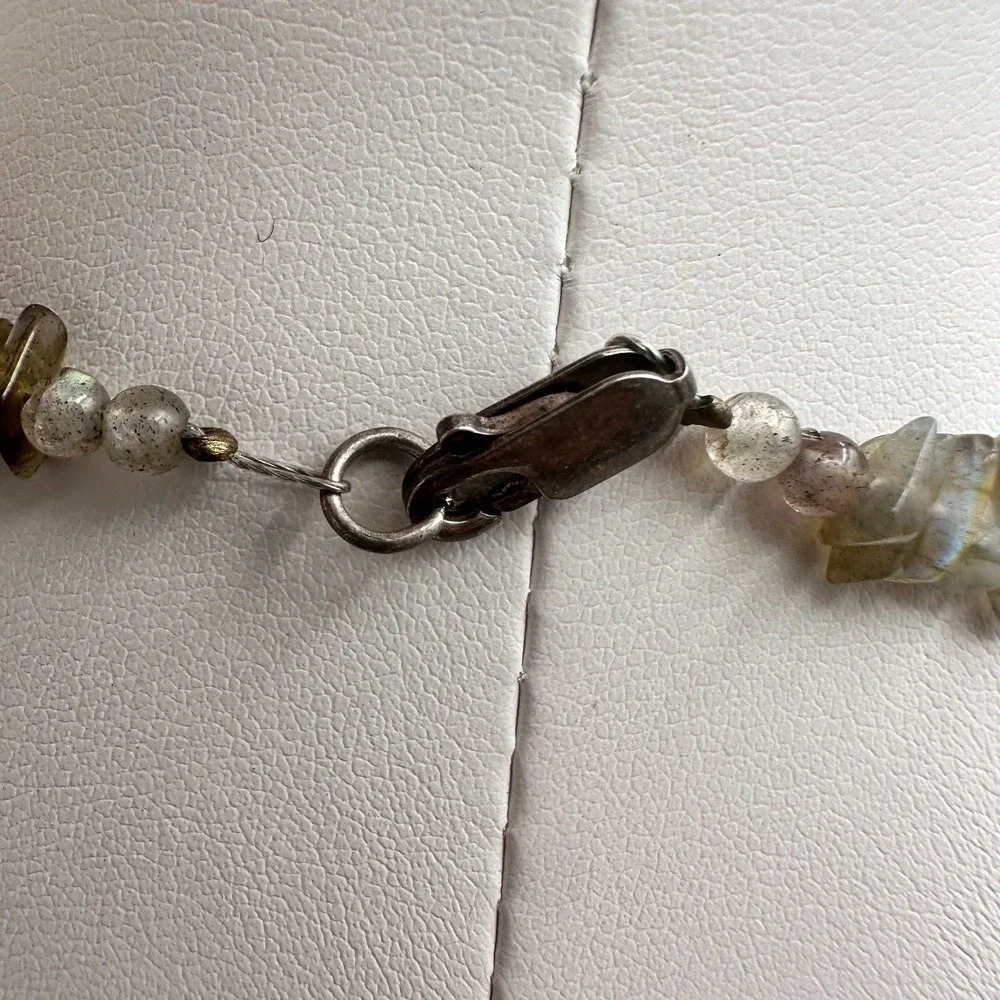 Vintage 90s Strawberry Quartz Labradorite Beaded‎ Necklace Boho Women's Jewelry